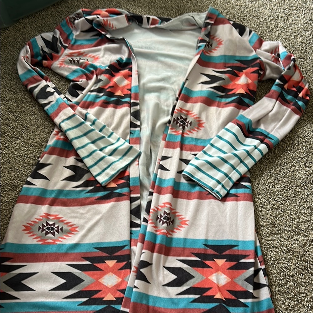 Aztec Patterned Open Front Cardigan